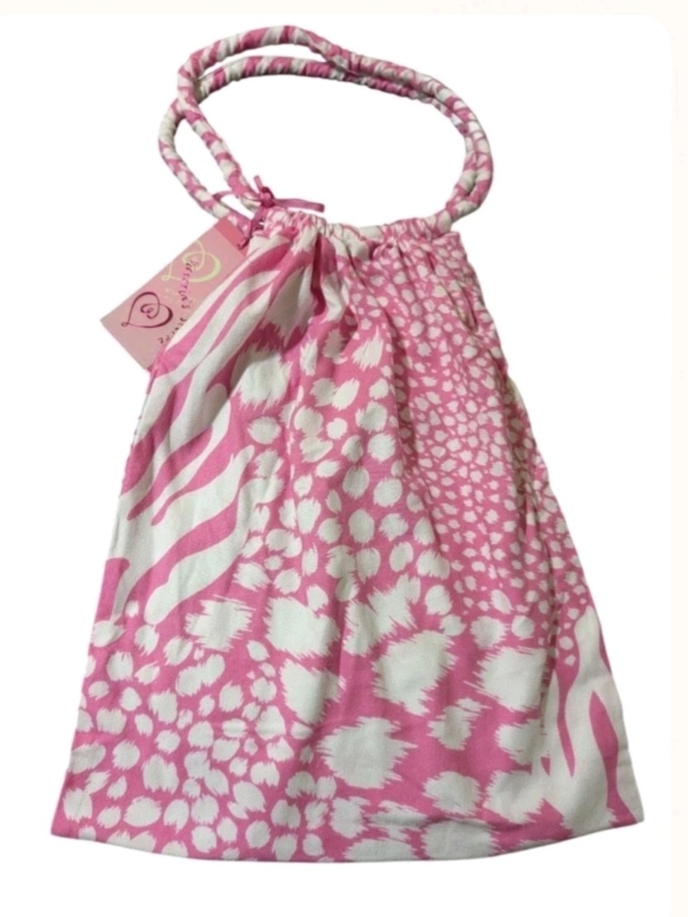 Vintage Rare Y2K Victoria Secret Boudoir Fabric Drawstring Bag Hot Pink Leopard